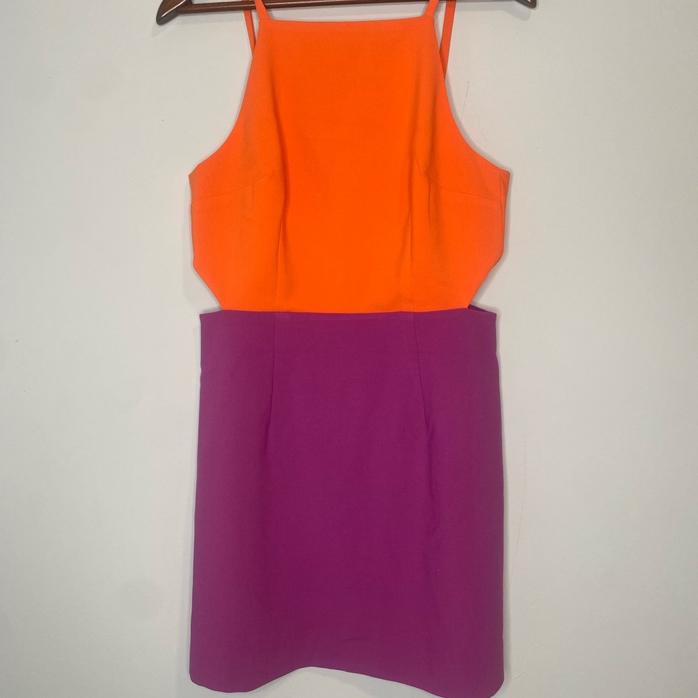 French Connections Orange and Purple Women's Dress With Cut Out Design Size 6